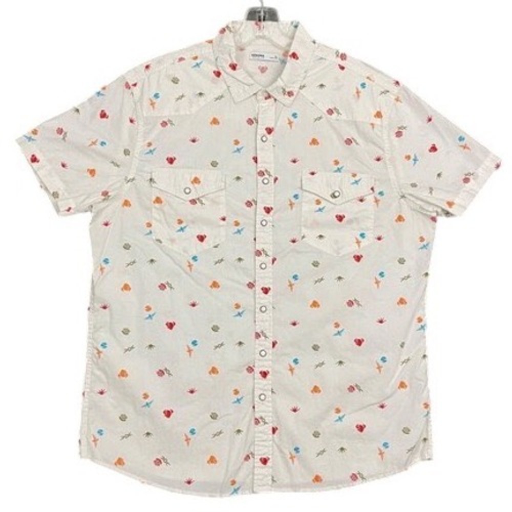 Sonoma Mens White Aztec Icon Print Shirt Short Sleeve Button Up Size Medium